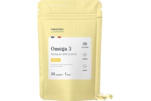 Omega 3 Huile de Poisson 1000mg, Pure et Concentrée, Oméga 3 EPA DHA, Santé du Coeur & Vision, Cure de 1 mois, Fabriqué en France, Essentials by Novoma