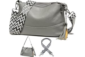 KUNKUN Umhängetasche Damen Mittelgroß Handtasche Mittelgross Grau Shopper Tasche mit 3 austauschbaren Breiter und Leder Schultergurten 3 Fächern Handtaschen