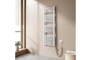 EMKE Radiatore da Bagno, 120 x 40cm, 500W, Scaldasalviette con Termostato, Curvo, Bianco, Termoarredo Asciugamani da Bagno