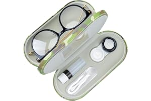 Muf 2 in 1 Contact Lens Case and Glasses Case,Double Sided Dual Use Design,Leak Proof & Portable,Tweezer and Contact Lens Solution Bottle Included for Travel Kit(Camouflage)