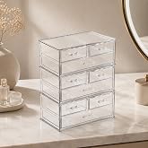 6 Katlı 9 &Ccedil;ekmeceli Şeffaf Organizer 24x14x30 cm, Makyaj Takı Kozmetik ve Masa&uuml;st&uuml; D&uuml;zenleyici Saklama Kutusu