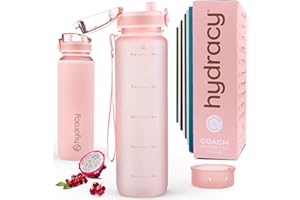 Hydracy Gourde d'Eau 1L sans BPA, Bouteille avec Marqueur de Temps, Infuseur et Verrouillage Sécurisé - Housse en Néoprène, Étanche, Anti-Fuite, Réutilisable, Légère - Idéal pour Sport, École, Travail