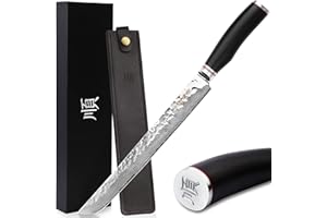 YOUSUNLONG Carne e pesce tagliati 11 pollici - Damasco giapponese Super Steel - Full Tang - Coltello Yanagiba Sashimi Sushi - BBQ - Manico in ebano