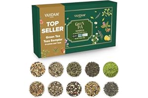VAHDAM, Assorted Green Tea Loose Leaf Tea Gift Set (10 Flavors) Gift Ideas for Women & Men | Exotic Himalayan Green Tea Blends | Resealable Ziplock Pouch | Gifts for Him/Her