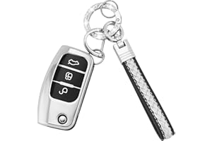 Koaudb Funda para Llave de Coche Compatible con Ford 3 Botones Focus Fiesta Galaxy Kuga C-MAX S-MAX Mondeo MK4 Flip Plegable Llavero (CL-Frd-3F-S)