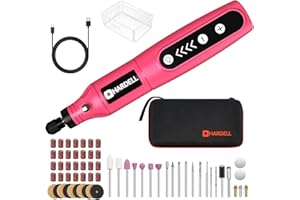 HARDELL Akku Multifunktionswerkzeug, 3.7V Rotationswerkzeug mit LED Licht, 5 Variable Geschwindigkeit mit 61 Zubehörteilen für Bohren, Gravieren, Polieren, Schleifen, Schneiden, Entrosten, Rosa