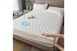 HUAXITRA Waterproof Mattress Protector King Size Bed with 35CM Extra Deep Skirt, Fitted Sheet Protects King Size Mattress Protector, Anti Allergy Breathable Mattress Bed Sheet Covers (150x200cm)