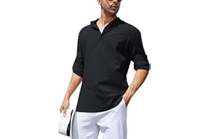 MIGCAPUT Camicia Lino Uomo Manica Lunga - Camicia Collo Coreana Uomo Estiva Camicia Casual Uomo Slim Fit Elegante