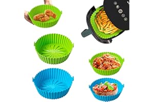 MAY HUANG Accessoire Air Fryer (20.5cm), 2Pcs Pot en Silicone pour Friteuse à Air, Air Fryer Silicone Pot Panier, Micro-Ondes, Le Moule à Gâteau (bleu et vert)
