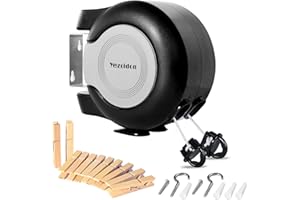 YEEZOIDON Retractable Clothes Line - Adjustable Double Reel Washing Lines, Wall-Mounted Portable Easy Installation Washing Lines, Clothes Dryer in Bathroom, Laundry, Patio, Balcony Indoor, Outdoor (Round, 15X2)