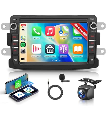 Autoradio Android 7" Pour Renault Captur, Dacia Sandero/Duster/Logan (2011-2017) - CarPlay/Android Auto Sans Fil, GPS, WiFi, 4+64Go, Caméra De Recul