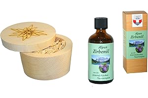 Fangomed Dekoratives 'ZIRBEN-DUFT-Set' samt 'ZIRBENÖL Premium' – aus edlem, handgefertigten österreichischen ZIRBENHOLZ; ('Edelweiss' + Öl (20 ml))