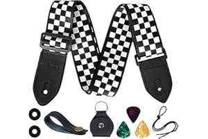 VIRAHYEM Guitar Strap,Leather Ends Guitar Shoulder Strap,Acoustic Guitar Strap,Nylon Personalised Checkerboard Guitar Straps for Acoustic,Classical,Electric,Bass Guitars,Gifts for Guitarists