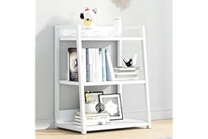 IOTXY Weißes 3-Regalböden Offenes Bücherregal - Metall-Holz-Bücherständer-Regal, Leiter-bücherbord, Open Shelf Bookcase, Bookshelf