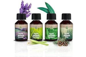 ‎COZYNATURE CozyNature® Saunaaufguss mit ätherischem Öl | Sauna Aufgussmittel | Sauna Zubehör | 4 Set - Eukalyptus Lemongrass Zirbe Lavendel - 4x 100ml | inkl. Gratis Sauna E-Book