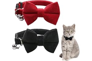 RTRTGS 2 Stück Samt Katzenhalsband mit Glöckchen und Fliege verstellbar für kleine Welpen Sicherheitsfliege einfarbig für Hochzeiten Grundfarbe Katzen-Fliege