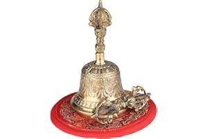 Montloxs Campana budista tibetana Campana de mano de bronce con relleno Vajra para oración de meditación
