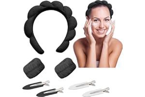 Yeria Set de 1 Diadema de Mujer y 2 Muñequeras Desmaquillar y 4 Pinzas para el Pelo, Diademas y Muñequeras para Maquillaje, Para Maquillaje Femenino,Cuidado de la Piel,Baño y Ducha