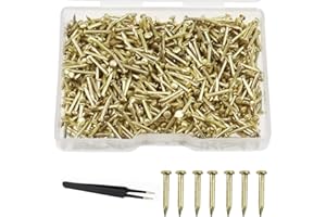 UBERMing Mini Clous Bois 1x10mm Doré Rond Tête Petits Clous en Bois Avec des Pincettes pour Bricolage Images Décoratives Boîtes en Bois Accessoires Ménagers - 80g (Environ 800-900 Pièces)