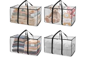 Kongming Torba do przechowywania kołder, 95 l, przezroczysta, wodoszczelna, plastikowa torba z zamkiem błyskawicznym, karton do przeprowadzki z polipropylenu (PP), do przechowywania ubrań, pościeli