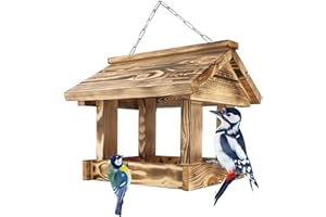 IDEA HOME LEVIATAN EVIATAN Maxi Maison de mangeoire en Bois sur Une chaîne Maison d'oiseau Station de mangeoire Suspendue pour Nourrir Les Oiseaux Sauvages Toute l'année Prêt à l'emploi, Aucun Assemblage requis