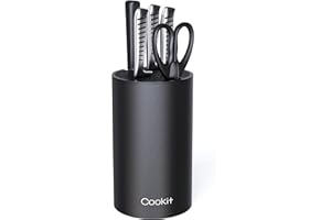 Knife Block Without Knives, Cookit Universal Round Knife Block Only, Detachable Knife Holder for Easy Cleaning, Space Saver Knife Storage Holder with Scissors Slot, Black