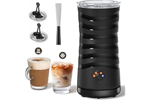 Leonx Electric Milk Frother Automatic Milk Steamer 4-in-1 Hot & Cold Foam Maker 240ml Milk Warmer for Latte, Cappuccinos, Macchiato with Silicone Spatula, Silent Operation & Auto Shut-Off