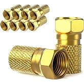 F Connector 7mm Screw-On | 10 Pieces Gold Plated Connectors | Antenna F | Rubber gasket | wide nut | SAT coaxial cable | BK s