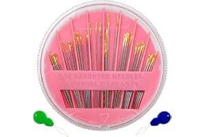 BRYZE Professional Sewing Needles 30PCS Kit | Gold-Plated Hand Embroidery Needles with 2 Threaders | Multi-Size Stainless Steel Needles for Sewing in Pink Rotary Case (6 Sizes)