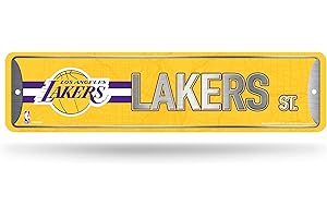 Rico Industries NBA Los Angeles Lakers - Letrero de calle de metal para decoración del hogar (4 x 15 pulgadas), ideal para el hogar, oficina, dormitorio y cueva de hombre
