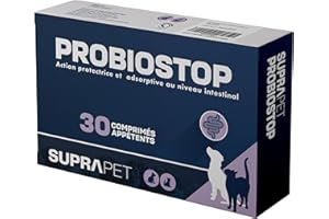 Suprapet Probiostop Probiotiques pour Chiens et Chats 30 comprimés - Combat la Diarrhée et Les Troubles Digestifs - Soutien pour la Flore Bactérienne de l'Intestin.