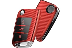 OATSBASF Car Key Cover Compatible with VW,Car Key Case for VW Golf 7 Polo Skoda Seat TPU Silicone 3 Buttons Box (Red-Stripe)
