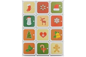 Maxmass 8/12 Cube Children Wardrobe, Portable Kids Clothes Closet with Hanging Sections, DIY Modular Storage Organizer for Nursery, Bedroom, Kindergarten (Green Christmas, 109 x 37 x 145 cm)