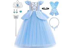 Amtum Princess Costumes for Girls With Crown Fairy Wand Necklace Sets Fancy Dress For Carnival Party World Book Day Cosplay Outfits,Age 2-13 Years