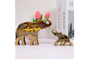‎DRAWELRY Drawelry 3D Holz Tiere Schnitzerei Skulpturen Ornament, Mehrschichtig Holz Synthese Wald Tier Gravur Regal Statuen Handwerk für Home Büro Desktop Weihnachten Neujahr Festival Dekor (Elefant)