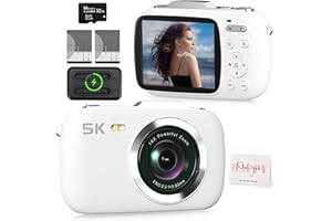 CAMCORDY 5K Vlogging Camera,80MP UHD Portable Digital Cameras for Vlogging,18X Zoom Travel Point and Shoot Camera with 32GB TF Card,Photography Cameras for Beginners Teen - White