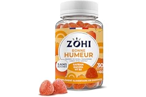 ZOHI- Compléments alimentaires Pilulier Bonne humeur 30 jours -60 gummies- Fabriqué en France - Safran-Sans sucres