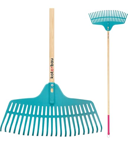 Kadax Rechen erba e foglie, ampio rastrello con un gambo lungo fatto di legno, foglia di plastica, foglia dura, spazzatrici decidue, scomparti a foglie, da giardino, da giardino (160 x 45 cm
