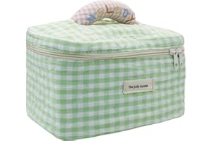 AfitLulu Neceser de viaje con asa y doble cremallera, 14 x 15 x 24 cm, bolsa de cosméticos, portátil, organizador de maquillaje, bolsa de maquillaje, bolsa de maquillaje para mujeres y niñas, verde,