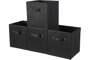 ‎BRILLIANTJO BrilliantJo Aufbewahrungsbox aus Stoff in 4er Set, 33 x 38 x 33 cm Faltbare Aufbewahrungskiste mit Griffe Ordnungssystem Korb für Schrank Regal Spind - Schwarz