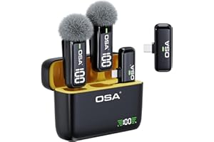 OSA Micrófono Inalámbrico para iPhone, Mini micrófono con cancelación de Ruido Que se Puede Apagar, con Estuche de Carga de 40 Horas, Micrófono Inalámbricos para Live Stream Vlog, Linghtning+Tipo C