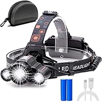 Stirnlampe Led USB Wiederaufladbar Kopflampe -3 Lichter und 4 Modi Superhell Stirnlampen,Helmlicht für Laufen, Camping…