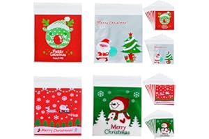 JINGYUANLI 200pcs Bolsas Bolsitas Galletas Navidad, Plástico Bolsa De Dulces Celofán Autoadhesivas Bolsas Galletas para Regalo Dulces Galletas Cookies Fiesta Navidad(4 diseños*50pcs)
