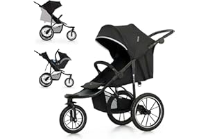 Kinderkraft HELSI 2 Buggy up to 27 kg, Buggy from Birth, Stroller with Large Air Tires, Reclining Function, Adjustable Parent Handle, Foldable, Underseat Basket, Black