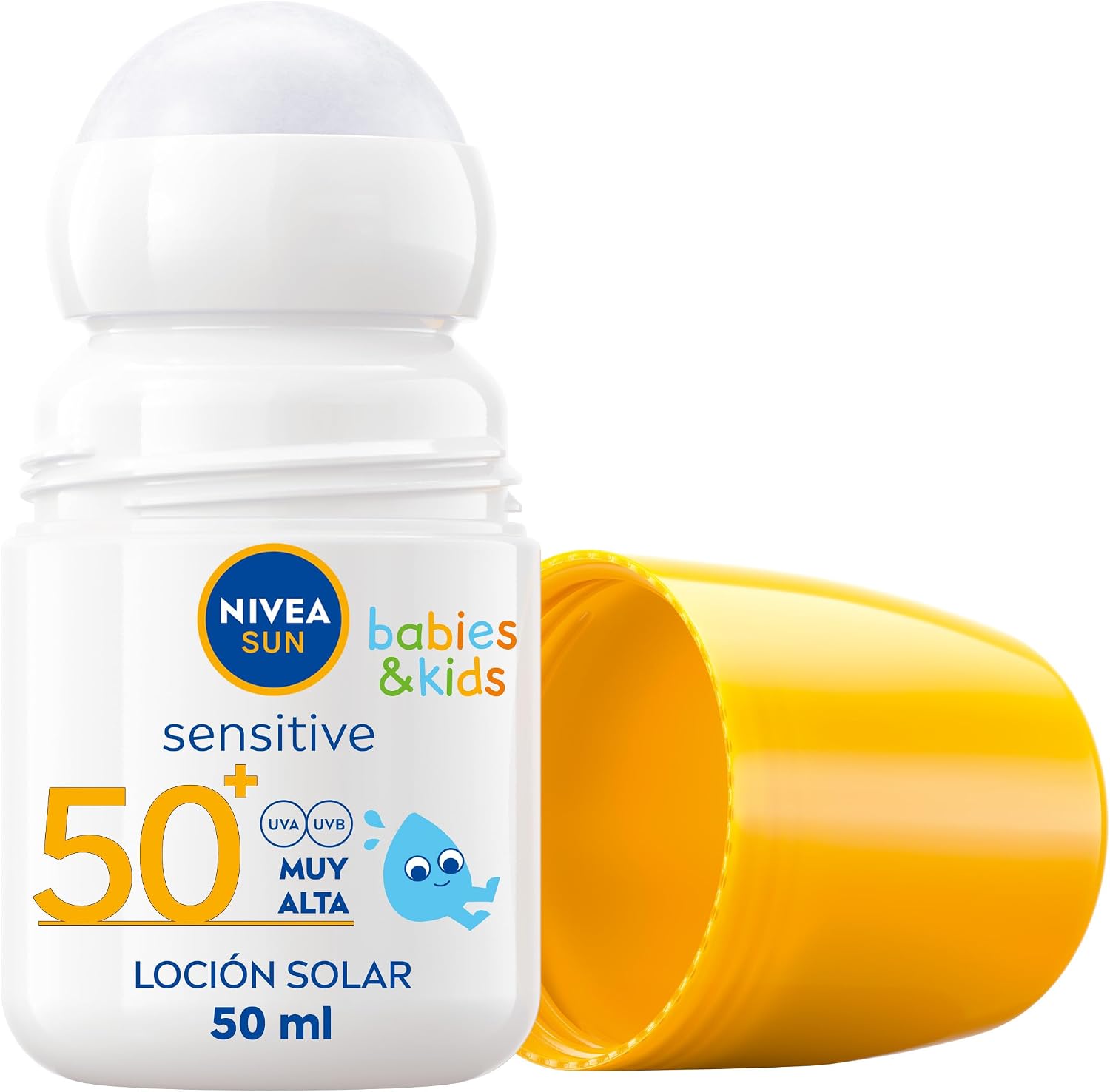 NIVEA SUN Babies & Kids Sensitive Roll-on FP 50+ (1 x 50 ml), crema solar para niños extra resistente al agua, crema solar para bebés y niños, protector solar roll-on para piel sensible
