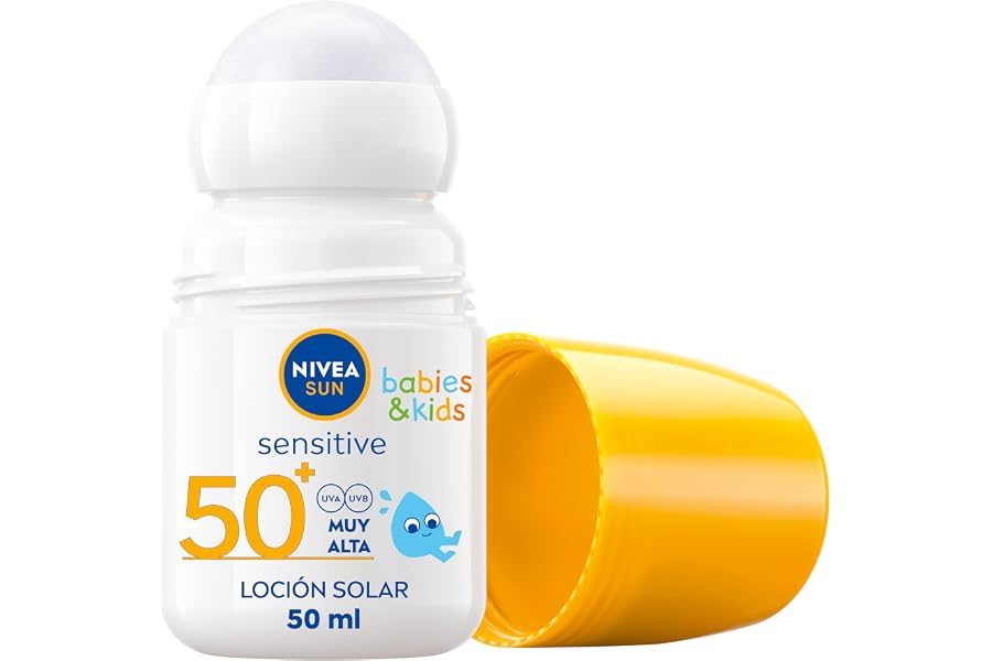 NIVEA SUN Babies & Kids Sensitive Roll-on FP 50+ (1 x 50 ml), crema solar para niños extra resistente al agua, crema solar pa