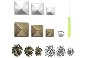 CISHOW 600Stk Pyramidennieten, Pyramiden Nieten, Quadratische Nieten, Ziernieten Quadratisch, 8/12/15mm, mit Fingerhut und Bohrkegel für Kleidung Schuhe DIY Projekte（Bronze+Silber）