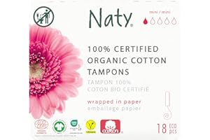 ‎NATY Eco by Naty Tampons ohne Applikator Mini - Pflanzenbasierte und saugfähige Tampons für Frauen, Menstruationsprodukt aus Bio-Baumwolle, besser für die weibliche Gesundheit (18 Stück)