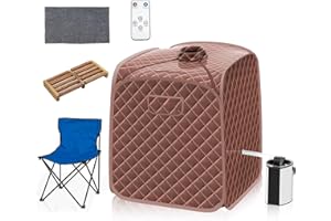 RELAX4LIFE Portable Sauna Tent, 3L Sauna Pot Bath Box with 9-Gear Adjustable Temperature & Timer, Chair, Mat, Herbal Box & Massage Foot Roller, Steam Cabin Home Sauna Spa for Relaxing Body (Brown)