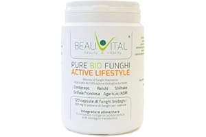 BEAUVITAL Pure Bio Funghi medicinali Active Lifestyle 120 capsule da 500 mg funghi Cordyceps Reishi Shiitake Maitake Agaricus blazei da agricoltura biologica